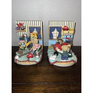 2 Vtg Children's Teddy Bear Playroom Nursery Bookend Sports Airplane Kite